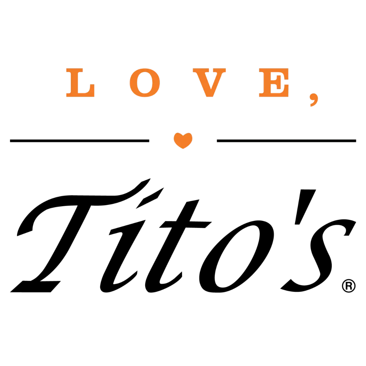 Logo of Tito's Handmade Vodka: the words Love, Tito's in script