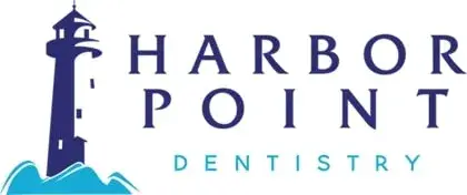 Logo of Harbor Point Dentistry: a lighthouse on waves beside the name in spaced capitals